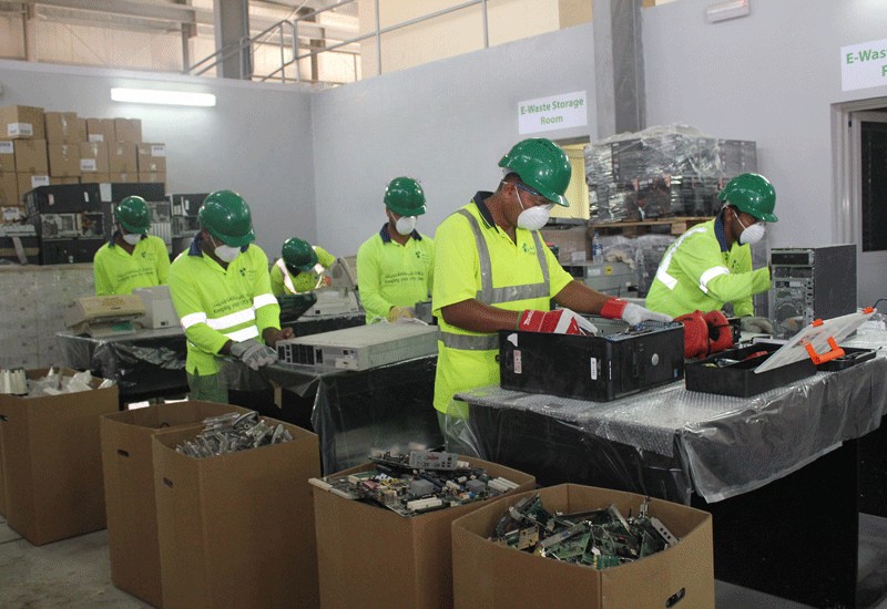Environmentally safe electronic waste handling at processing factory