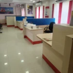 Front-end customer service booths and cash counters at an active HDFC Bank branch before layout decommissioning.